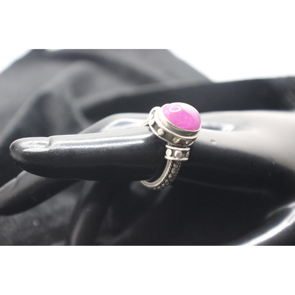Sterling Silver Pink Ruby/Sapphire Cabochon Rope Band Ring Size 6.5